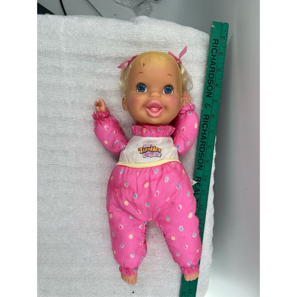 Vintage 1995 Toy Biz Baby Tumbles Surprise Doll Pink Polka Dot Outfit 12 inch